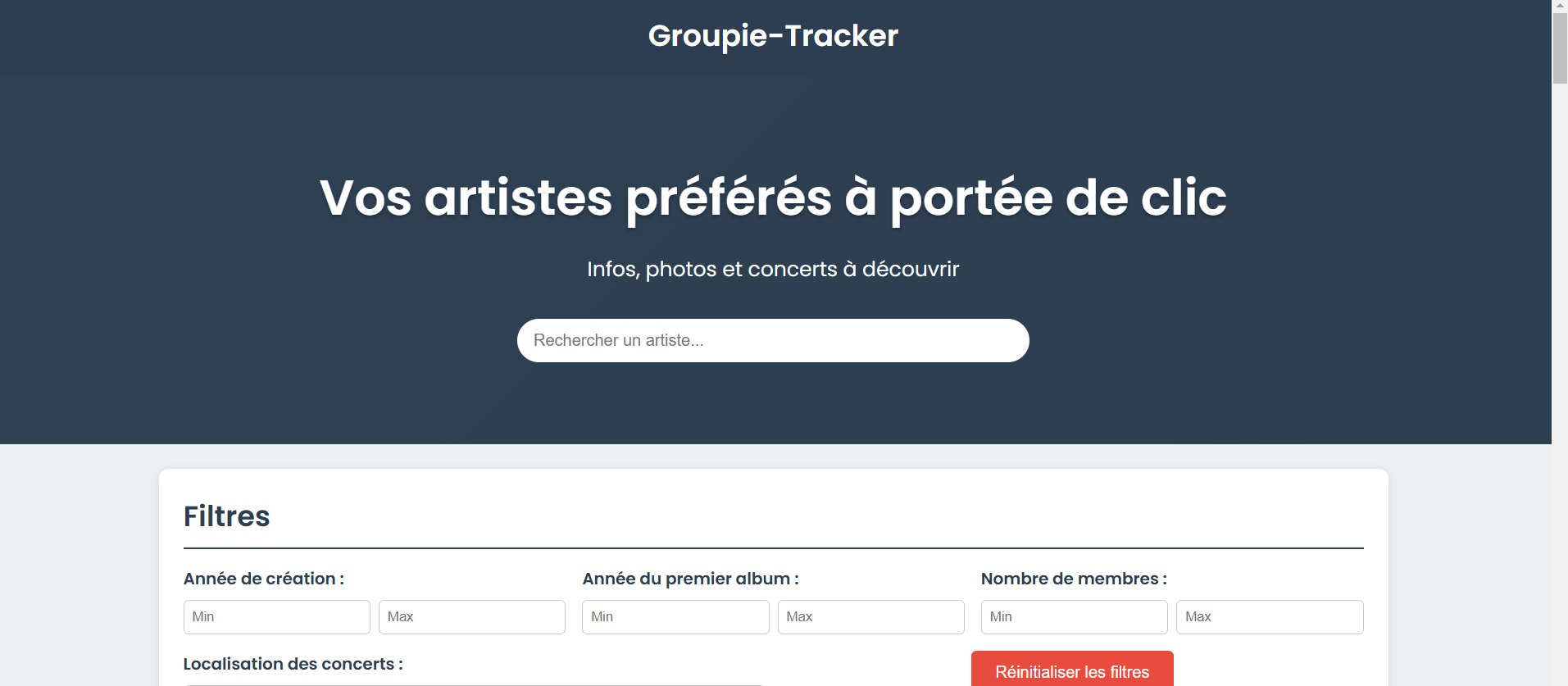 Capture d'écran de Groupie Tracker